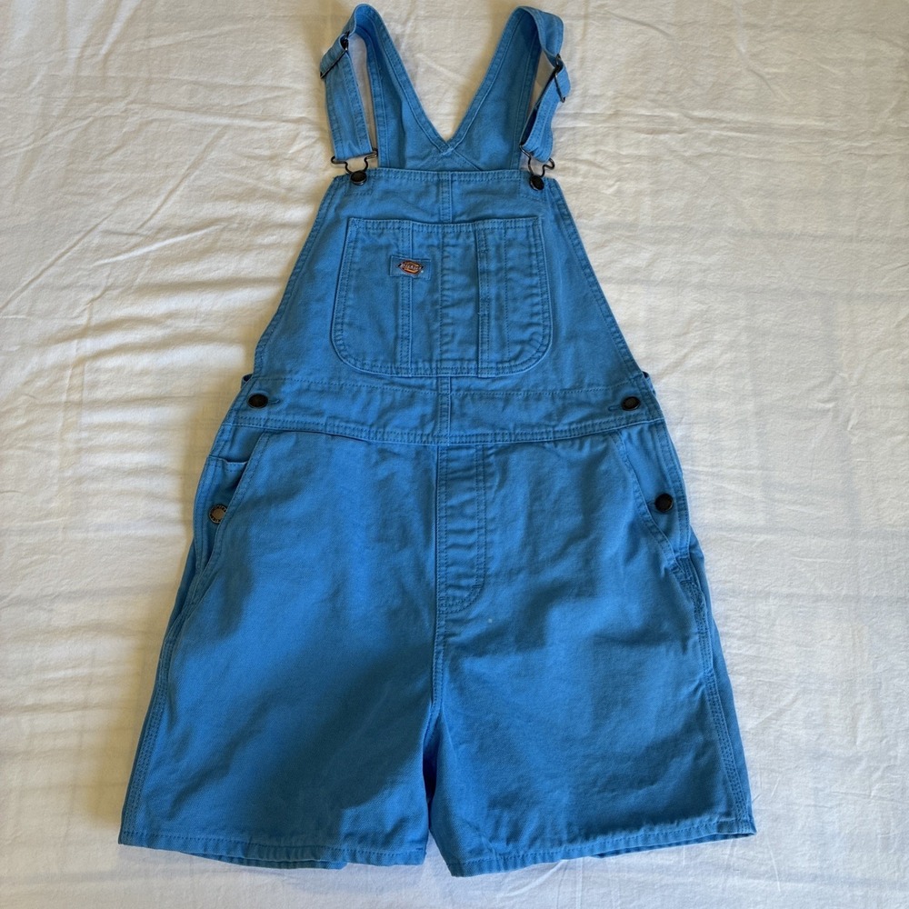 Dickies Shortalls Duck Bib Overalls Small Blue Denim Work Carpenter Utility